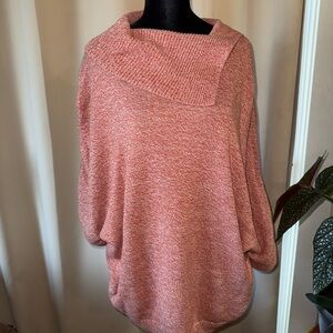 CAbi Orange /white knit Cowl Neck Sweater Oversized Fit